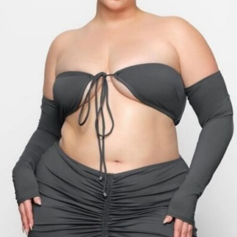 SKIMS Recycled Swim Long Sleeve Bikini Top Gunmetal 3X G163